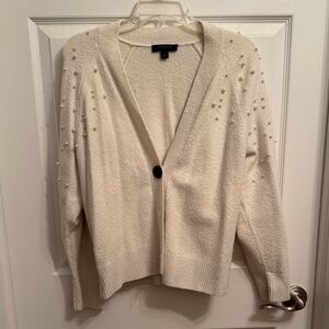 Ann Taylor Cream Cardigan with Pearl Accents